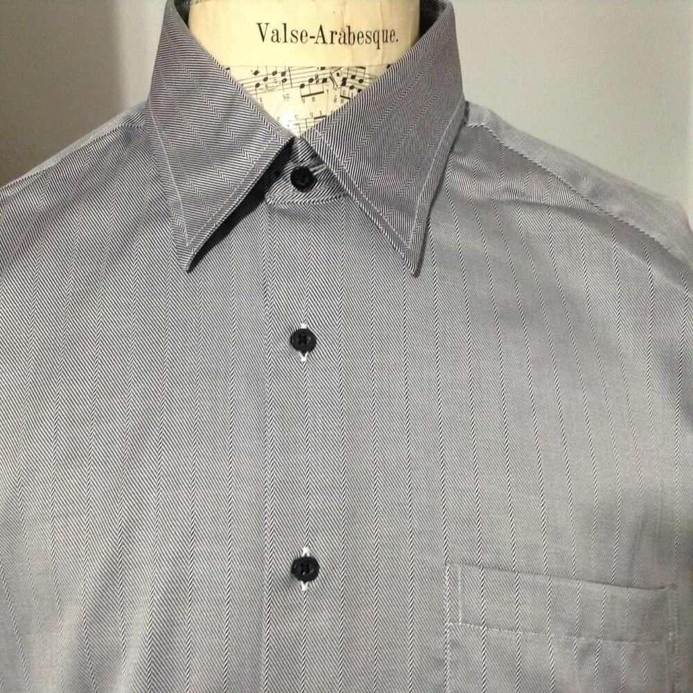 Robert Talbott Shirt Carmel Mens Gray XL Cotton Button Down Herringbone Classic